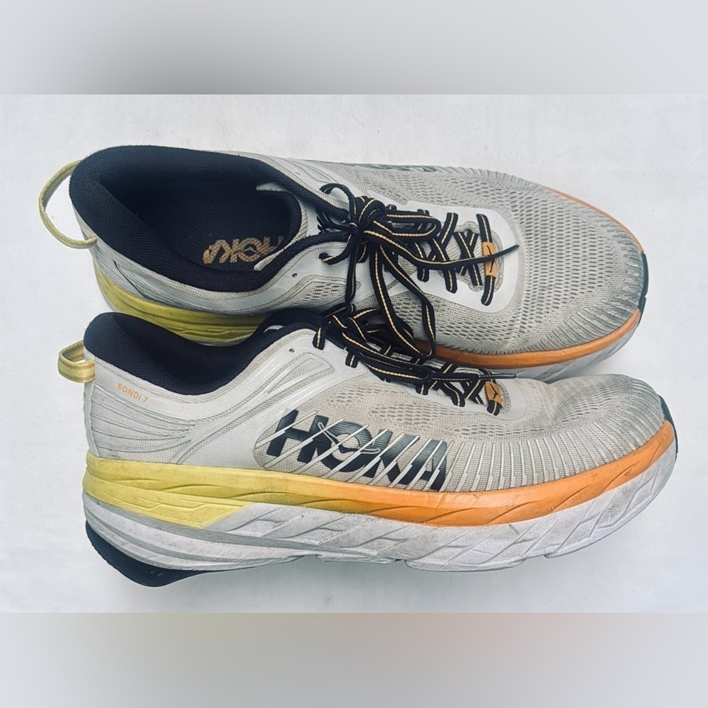 HOKA Gray with Orange and Yellow Accents Sneakers